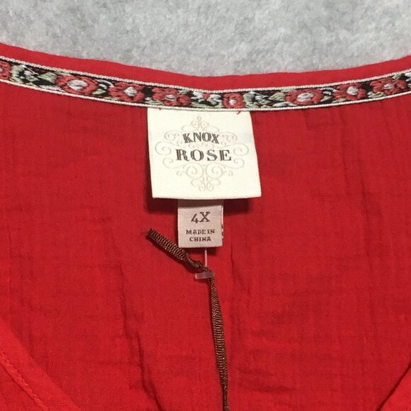 Knox Rose Dress 4x Plus Size Womens Red Short Sleeve Ruffle Hem V-Neck Pockets - Picture 3 of 8